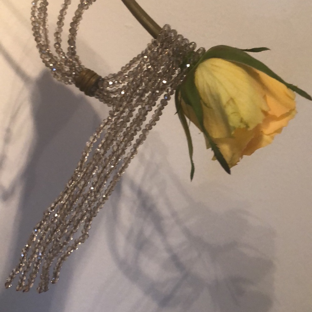 JamieRocks NYC Elegant Light Grey Crystal Tassel Necklace
